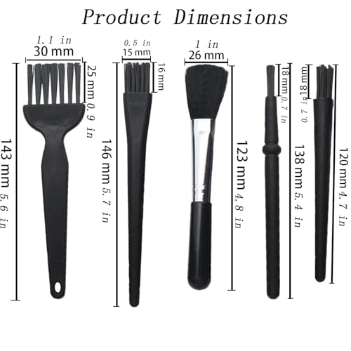 Small Nylon Anti Static Brushes Kit Portable Cleaning Brush Kit for Electronics Computer Keyboard Laptop Camera Phone (Black, Set of 5)