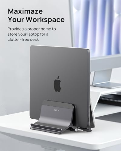 Vertical Laptop Stand for Desk, Aluminum Laptop Holder Compatible with MacBook Pro, MacBook Air Stand Up to 17 inch, Gravity Auto-Lock Cooling, 3in1 Space Saving Desk Organizer Accessories, Gray - color: Gray