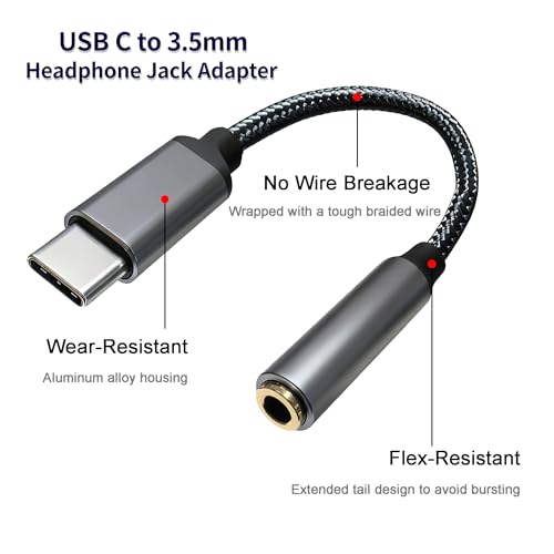 USB-C to 3.5mm Headphone Jack Adapter,Type-C to Aux Audio Female Adapter