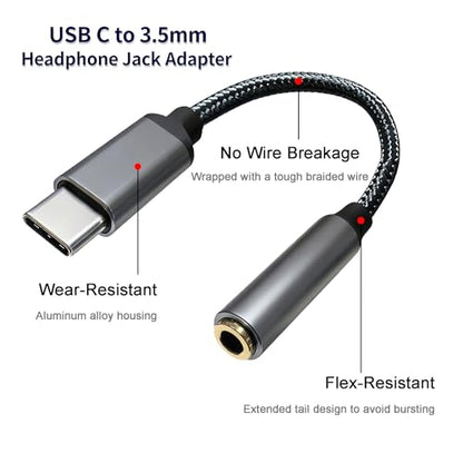 USB-C to 3.5mm Headphone Jack Adapter,Type-C to Aux Audio Female Adapter