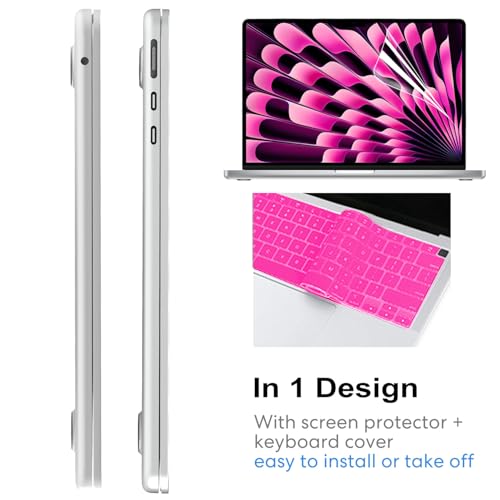 AKIT Compatible with MacBook Air 13 inch Case M5 2026 2025-2022 M4/M3/M2 A3449 A3240 A3449 A3113 A2681, Slim Matte Hard Shell Case+Screen Protector+Keyboard Cover for MacBook Air 13.6 inch, Hot Pink - color: Hot Pink