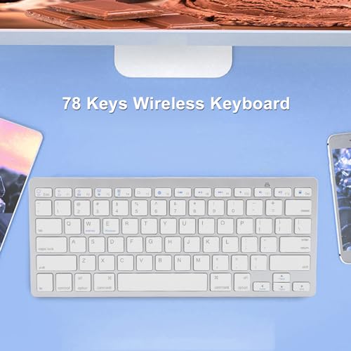 Zunate Bluetooth Keyboard - 78 Key Ultra Slim Compact Design, Ergonomic Wireless External Keyboard with Silent Typing and Portable USB Connectivity (Silver)