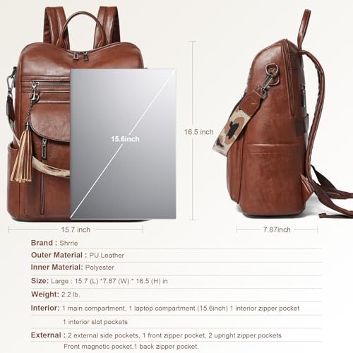 Laptop Backpack for Women 15.6 inch,Travel Leather Backpack Purse Nurse Teacher Carry on Backpack Computer Bag,Professional Water-Resistant College Business Work Casual Daypack,Chocolate Brown - color: Brown01