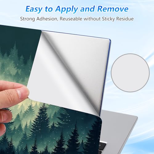 Universal Laptop Skin Sticker Decal with 2 Wrist Pad Skins, Waterproof Scratch Vinyl Cover for 11–15.6 Inch MacBook, HP, Dell, Lenovo, Cutable & Reusable,Misty Teal Pine Forest - color: Misty Teal Pine Forest