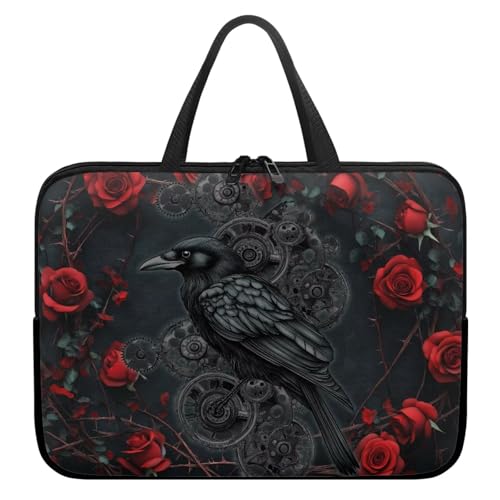 Black Raven Red Rose Print Laptop Sleeve Case Carrying Computer Bag Shockproof Protective Laptop Cover Briefcase Laptop Sleeves with Top Handle for Study Work, 12inch - color: Black Raven Red Rose, size: 12inch