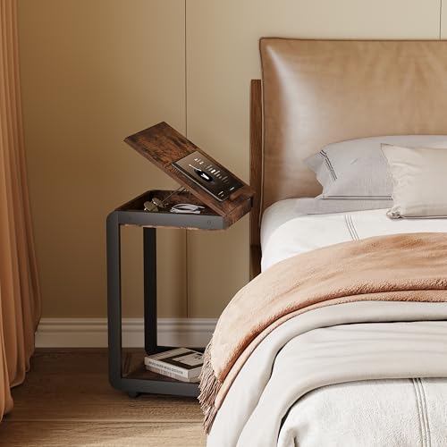 Rolling TV Tray Table with Storage,C Table with Drawer for Couch | Rolling Side Table with Storage，TV Tray Table on wheels with Tiltable Desktop for Couch，Sofa Laptop，Living Room，Bedroom