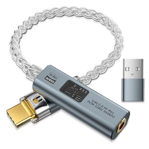 USB C to 3.5mm Audio Adapter Equipped with Dual DAC Chip CX31993&MAX97220, Audio Dongle with HiFi Amplifier, USB C to 3.5mm Headphone Aux Converter & USB A Adapter for Android iPhone iPad PC Mac - color: Grey