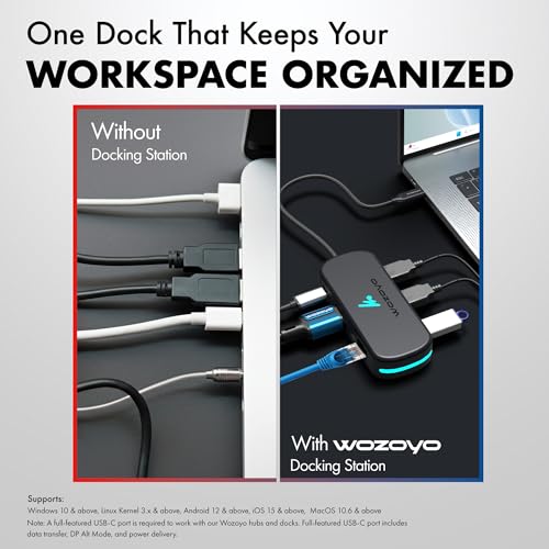 Type C 6 in 1 Wozoyo Docking Station with 3XUSB 5Gbps (3.2 Gen 1), 4K@60Hz HDMI, 1Gbps Ethernet & PD 100W, USB-C Hub, Thunderbolt 4 Compatible, Compatibility with macOS, Windows, Android & iOS - style: 6-in1