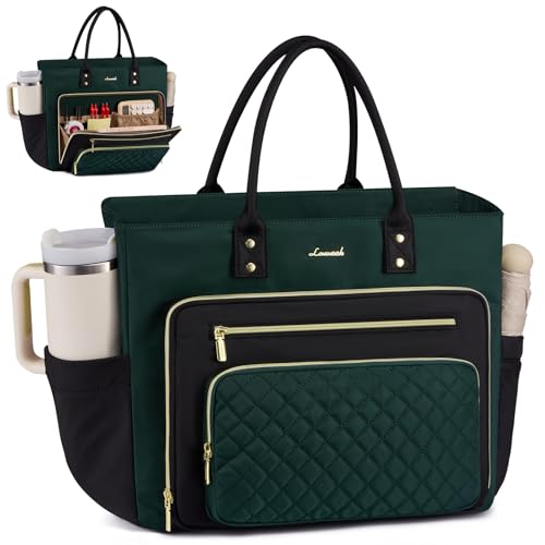 LOVEVOOK Laptop Tote Bag for Women With Large Cup Holder, Work Bags Teacher Nurse Computer Bag, 15.6 Inch Professional Briefcase Business Travel Large Purses Handbag, Diaper Bag With Multi-Pockets - color: Dark Green-black, size: 15.6 Inch