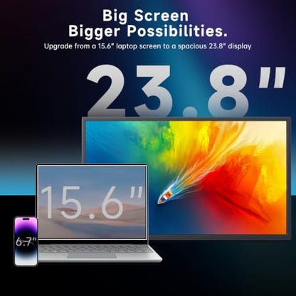 Large Portable Monitor 23.8inch 120Hz USB-C Monitor, Laptop Screen Extender | Ultra-Slim Travel IPS Display with HDR, 100% sRGB, VESA Mount & Built-in Speakers for Mac Phone PS5 Xbox Switch - size: 23.8