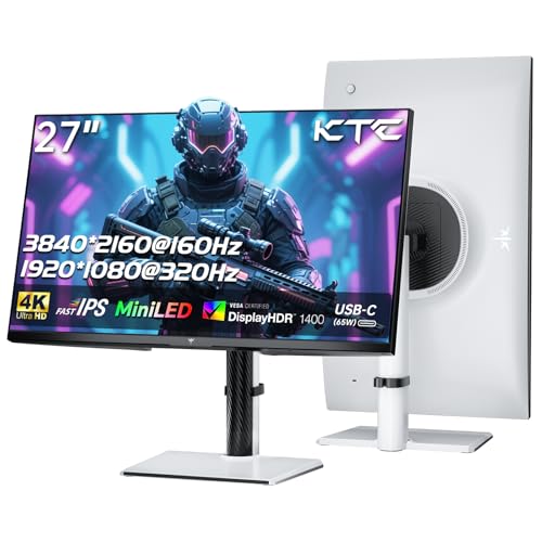 KTC 27 Inch 4K MiniLED Gaming Monitor, UHD Dual Mode White, M27P6 | 4K 160Hz/FHD 320Hz, HDR1400, Fast IPS, Type-C 65W, KVM, VESA, Tilt & Swivel & Height Adjustable - color: white, size: 27-inch