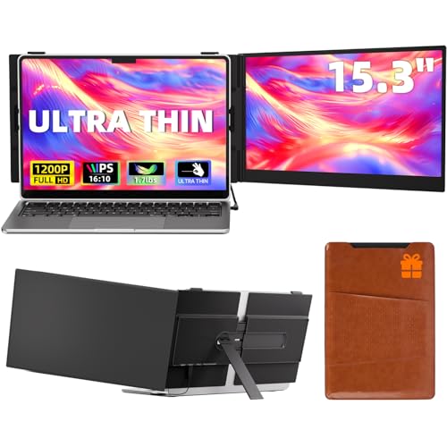 Laptop Screen Extender, 15.3" 16:10 IPS 100% sRGB Portable Travel Monitor for Laptop, FHD 1200P External Display Screen, Dual Screen Attachment Plug & Play for Mac Windows - size: 15.3"