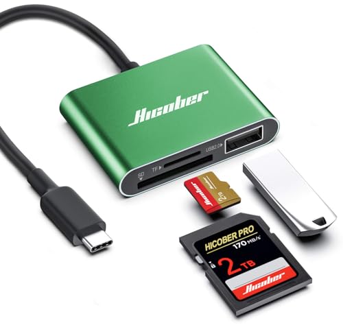HICOBER USB C SD Card Reader, 3-in-1 for Laptop, Phone, Tablet, Green - color: Green