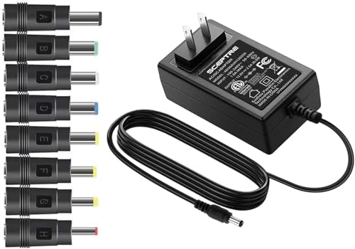 Kado AC/DC Power Adapter 30W 12V-2.5A 2A 1.5A 1A 5.5x2.1mm with 8 Tips | Made for Sceptre Monitor, Echo Smart Speaker & Display, Webcam, Router, Security Camera, LED Light Strip, Bluetooth Speaker