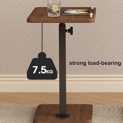 Overbed Table Adjustable Height Density Board Bedside Table, Liftable Computer Desk, The Desktop Swivel and Adjustable, for Bedside, Sofa Side(Brown) - color: Brown