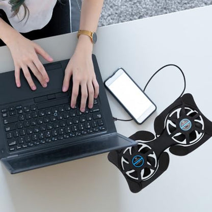 Kisangel Portable Laptop Cooling Pad and Notebook Cooler for Travel, Foldable Lightweight Design with Dual Fans, Efficient Heat Dissipation for Compact Dark Laptops