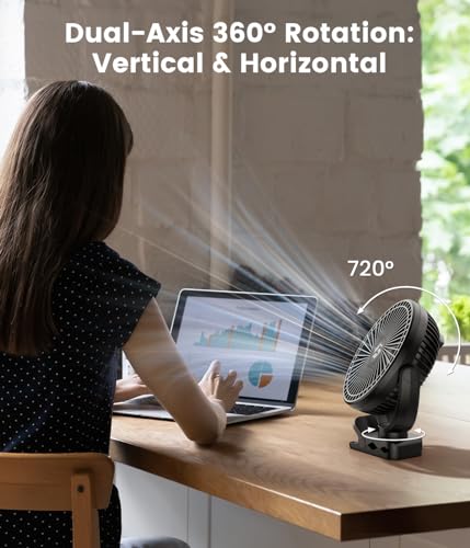 8" Clip on Fan, 20000mAh Rechargeable Fan Battery Portable, Strong Airflow | 3 Speeds, USB Fan Small Desk Fan Personal Quiet Fan for Office, Stroller, Bedroom, Camping, Gifts for Men - color: Black
