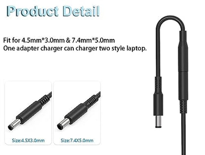 65W Laptop Charger Fit for Dell Inspiron 15 3000 5000 Computer | For Dell Inspiron 3511 3535 3530 3520 3525; Latitude 3310 3420 3540; 4.5mm x 3.0mm /7.4m x 5.0mm tip