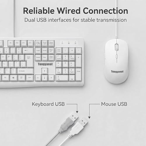 Tongyangat Wired Keyboard and Mouse Combo, Full-Size USB Keyboard with Numeric Keypad, Ergonomic Wired Mouse, Plug & Play, Compatible with Windows, Mac, Laptop, Desktop, Computer (White) - color: T907-White