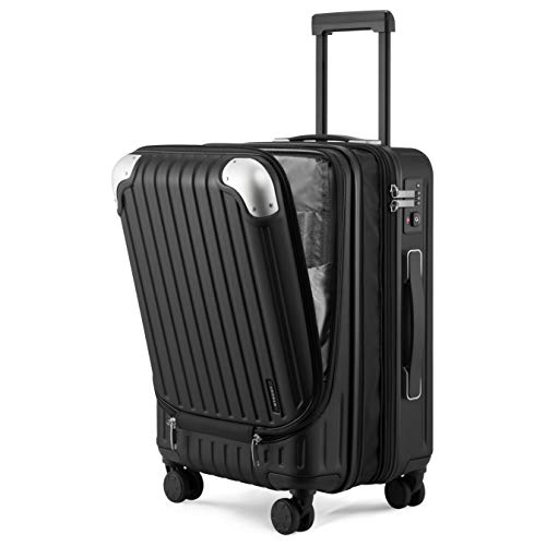 LEVEL8 Grace Hard Shell Carry on Luggage with Front Compartment, 20 Inch Expandable Suitcases with Wheels, Lightweight Carry-on Suitcase for Airplane, Tsa Lock, Black - color: Black, size: 20 Inch - EXT