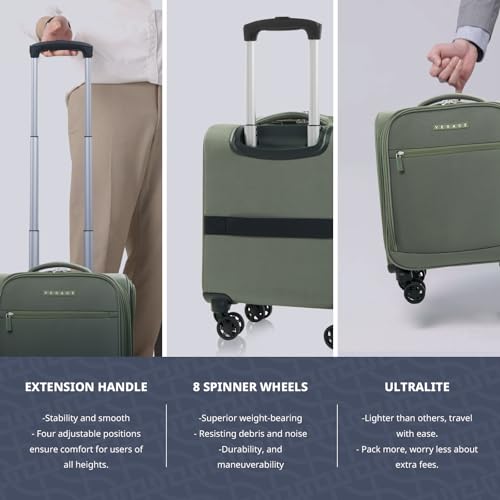 Verage Underseat Carry On Luggage with Wheels,14.5-Inch Spinner Small Suitcase, Softside Lightweight Travel Bag for Men and Women, Airplane Carry On Bag, Sage Green - color: Gray green, size: Basic Underseat