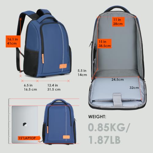 TARION Camera Backpack for Photographers Compact 15L, TB04 Blue | 15 Inch Laptop Compartment, Side Access Quick Draw, Anti-theft Hidden Pocket, Tripod Holder, Rain Cover, Travel-Friendly - color: Blue