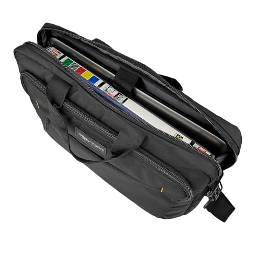 Amazon Basics Laptop Tablet Carrying Case with Shoulder Strap and Grab Handles, 14-inch, Black, Compartments for Storage (Pack of 8) - size: 14 Inch (Pack of 8), style: 1-pack