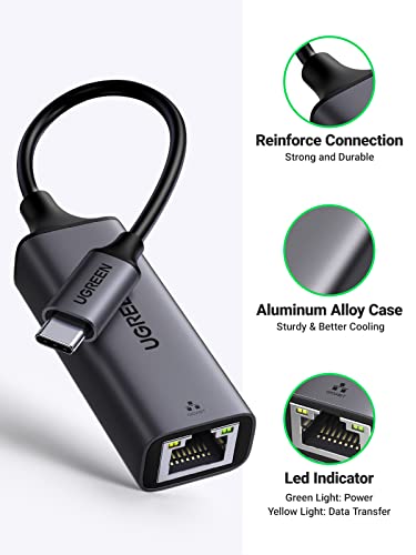 UGREEN USB C to Ethernet Adapter, 1000Mbps, RJ45, Driver-Free, Compatible with Windows, MacOS, iPadOS, ChromeOS, Android, Laptop, Tablet, Smartphone | (Thunderbolt 4/3 Compatible) to RJ45 Network Dongle, Compatible for MacBook Pro/Air, iPhone 17 Pro/Max,