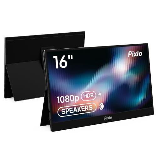 Pixio PX160 Wave Portable Monitor 15.6 inch 60Hz FHD 1080p IPS Panel HDR Screen Cover Stand USB-C HDMI Laptop Screen Extender Portable Monitor for Laptop, PC, Console, Phone - color: Black