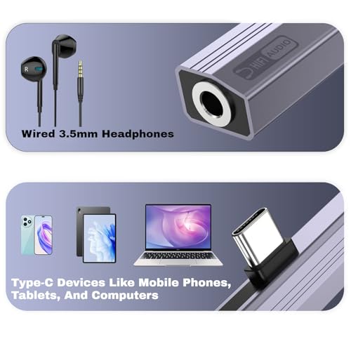 2 Pack USB C to 3.5mm Audio Adapter 2-in-1 HiFi DAC 100W PD Fast Charging Headphone Jack Widely Compatible for iPhone 15/15 Pro, iPad Pro, Samsung Galaxy, Gaming, Car Aux Gray