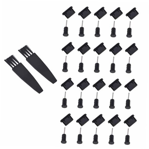 20 Pairs USB Type-c Dust Plugs and Headphone Jack Protectors with Cleaning Brushes, Silicone Anti-dust Port Covers for Cell Phones and Tablets, Black Style