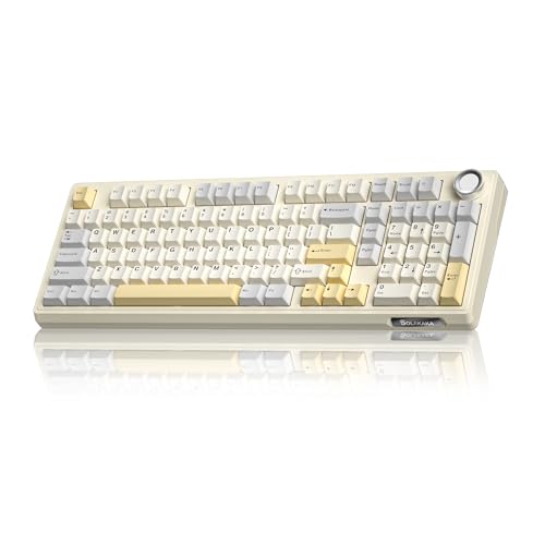 SOLAKAKA KI99 Pro 96% Wireless Gaming Keyboard, RGB Creamy Keyboardw with Knob, Hot-Swappable Pre-Lubed Switches, Gasket Structure Mechanical Keyboards (Beige-White, Non-Silent Version) - color: Beige-White, size: Non-Silent Version
