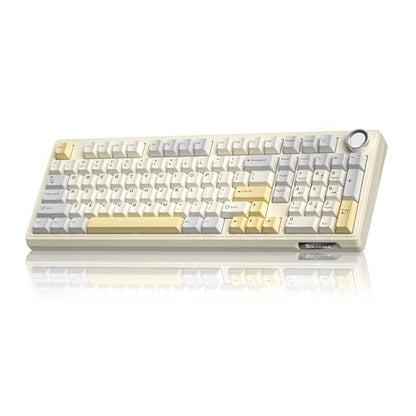 SOLAKAKA KI99 Pro 96% Wireless Gaming Keyboard, RGB Creamy Keyboardw with Knob, Hot-Swappable Pre-Lubed Switches, Gasket Structure Mechanical Keyboards (Beige-White, Non-Silent Version) - color: Beige-White, size: Non-Silent Version
