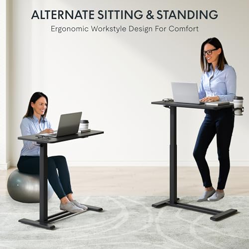 FLEXISPOT Height Adjustable C Table with Wheels, Mobile Snack Side End Table Sofa Couch Bedside Table Laptop Rolling Cart TV Tray Night Stand Small Space Side Table,(27.6" W x 15.7" D,Black) - color: Black, size: 28x16
