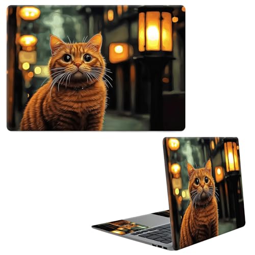 Laptop Skin Sticker Decal, Universal Protective Cover Fit 12 13 14 15.6 Inch Notebook, Reusable Water-Resistant Vinyl Decal w/ 2 Wrist Pads for Business Travel Office, City Lamp Cat - color: City Lamp Cat