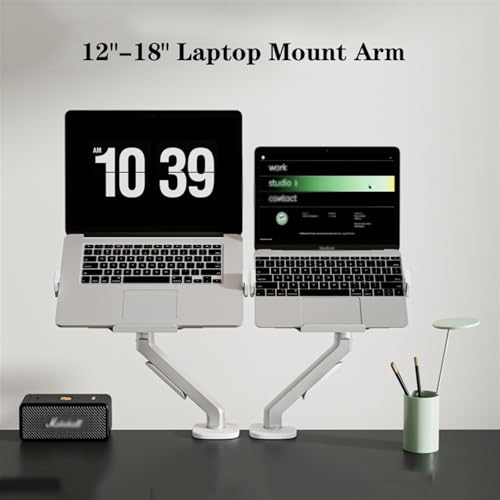 Monitor Arm Gas 2 in 1 Laptop Desk Mount with Tray for 17-32" Monitor and 12-17" Laptop, Holds 19.8 lbs, Fully Adjustable Laptop Desk Arm with Clamp/Grommet Base Monitor Desk Mount