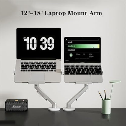 Monitor Arm Gas 2 in 1 Laptop Desk Mount with Tray for 17-32" Monitor and 12-17" Laptop, Holds 19.8 lbs, Fully Adjustable Laptop Desk Arm with Clamp/Grommet Base Monitor Desk Mount