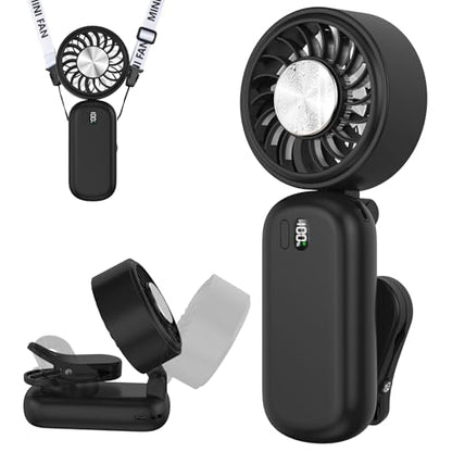 Portable Handheld Turbo Fan with Ice Cooler, Clip-On Mini Fan for Umbrella, 5 Speeds, 4000mAh Battery & Up to12H, LED Display, Rechargeable, Gift for women, Summer Travel Essential (Black) - color: Z10-Black