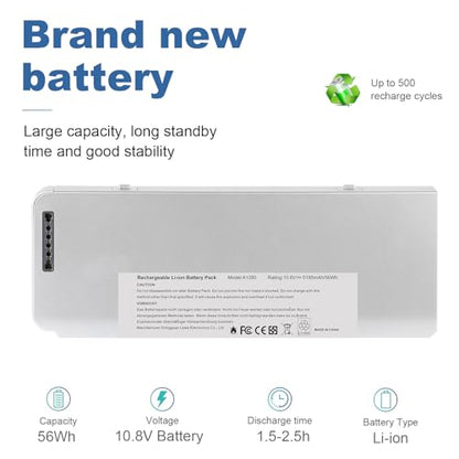 TREE.NB 56Wh A1280 Laptop Battery for Apple A1280 A1278 (2008 Version) MacBook 13-Inch Series, Compabiel for MB771G/A MB467LL/A MB466LL/A - size: 8.23x3.07x0.79inch A1280