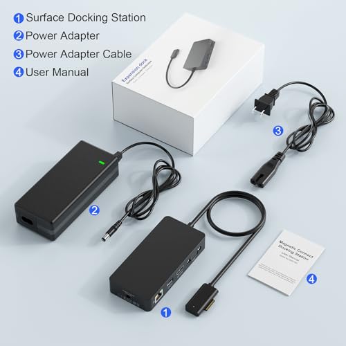 Surface Docking Station with Power Adapter, 11-in-1 Surface Dock, Dual Monitor 4K HDMI & VGA, Ethernet, USB Hub, SD/TF Card Reader for Surface Pro/Laptop/Book (HDMI + VGA)