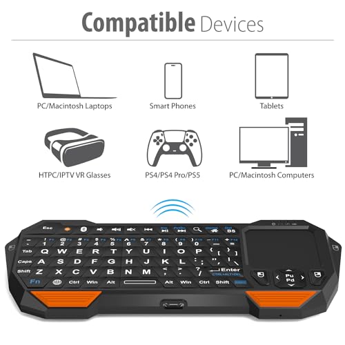 Fosmon Mini Bluetooth Keyboard (QWERTY Keypad), Wireless Portable with Touchpad, Compatible with Apple TV, Amazon Fire Stick, PS4, PS4 Pro, PS5, HTPC/IPTV, VR Glasses, Smartphones
