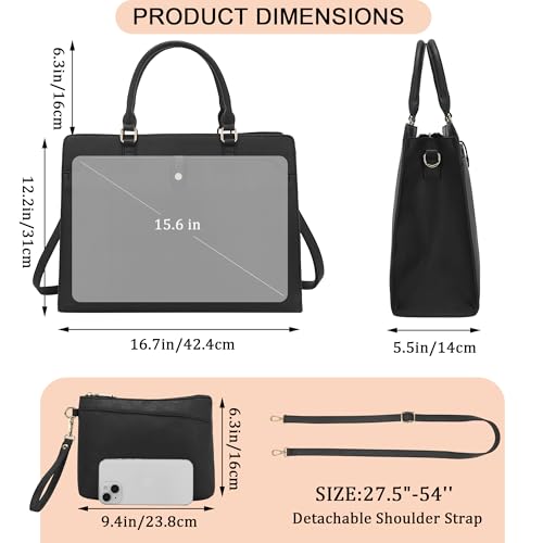 YZAOLL 15.6 Inch Laptop Bag for Women Work Tote Briefcase for Teacher Purse - color: Black