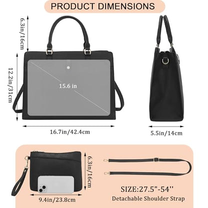 YZAOLL 15.6 Inch Laptop Bag for Women Work Tote Briefcase for Teacher Purse - color: Black