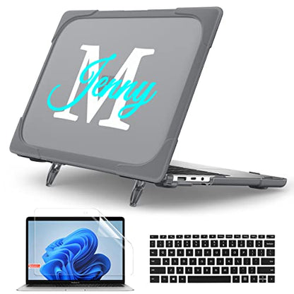 Batianda Custom Name Case for 13.5" Microsoft Surface Laptop 5 4 3 | with Alcantara Palm Rest, Personalized Text Design, Ergonomic Foldable Stand Holds 22lbs, TPU Bumper, Matte Hard Shell - color: Customizable, size: with Alcantara material Palm Rest