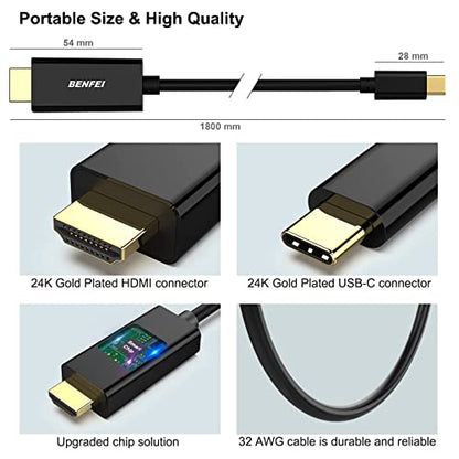 BENFEI Cavo USB C a HDMI 4K 0,9m, Cavo Tipo C a HDMI [Compatibile Thunderbolt 3/4] per iPhone 15 Pro/Max MacBook Pro/Air 2023 iPad Pro iMac S23 XPS 17 e altro - size: 3 Feet, style: 4K@30Hz