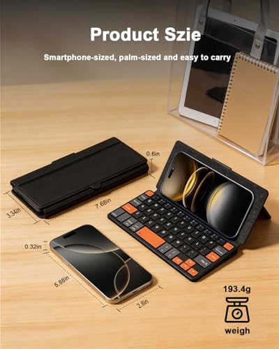 DOGAIN Universal Bluetooth Mini Keyboard, Rechargeable Portable Travel Keyboard with Orange Keys & Adjustable Angle Stand, Compact Wireless Keyboard for iPad/iPhone/Tablet/Laptop & Android/Windows/iOS