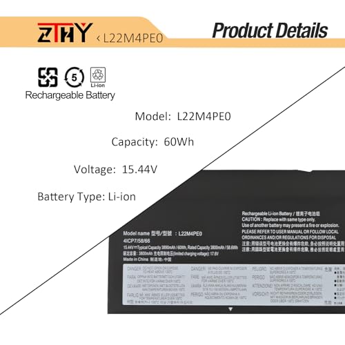L22B4PE0 L22M4PE0 Laptop Battery for Lenovo K14 G2 IRU, K14 G3 IMU Series | ThinkBook 14 G6 IRL 14 G6 ABP, ThinkBook 14 G7 IML,ThinkBook 14 G8 IRL,ThinkBook 14 2-in-1 G4 IML Series L22D4PE0 15.44V 60Wh - size: 9.60*3.66*0.27inch L22M4PE0