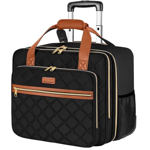 Ytonet Rolling Laptop Bag, 17.3 Inch Rolling Briefcase for Women, Water Resistant Computer Bag with Wheels for Work Travel College Business Overnight Wife Mom Teacher, Black Brown - color: Black Brown, size: Large