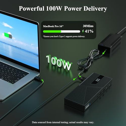 Minthouz DisplayLink Docking Station Triple Monitor 4K@60Hz, 14-in-1 USB C Dock for MacBook Dell HP Lenovo, 160W Adapter,100W PD Charging for Thunderbolt 5/4/3, 3HDMI,2DP, 6 USB A/C, LAN, Audio