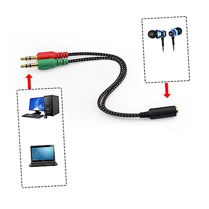 Homoyoyo Female to Dual Male Headset Splitter Cable Adapter for Laptop Stereo Audio Microphone Connection Earphones Converter for Mobile Devices